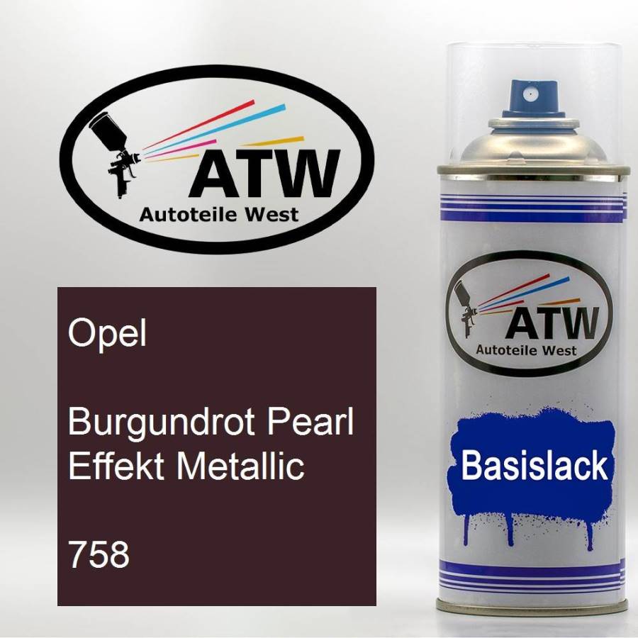 Opel, Burgundrot Pearl Effekt Metallic, 758: 400ml Sprühdose, von ATW Autoteile West.